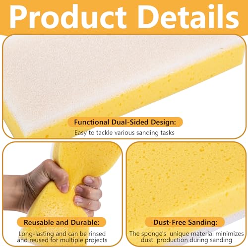 8 Pcs Drywall Sanding Sponge, 9" Washable Dual-Sided Wet Sanding Block 8 Pcs