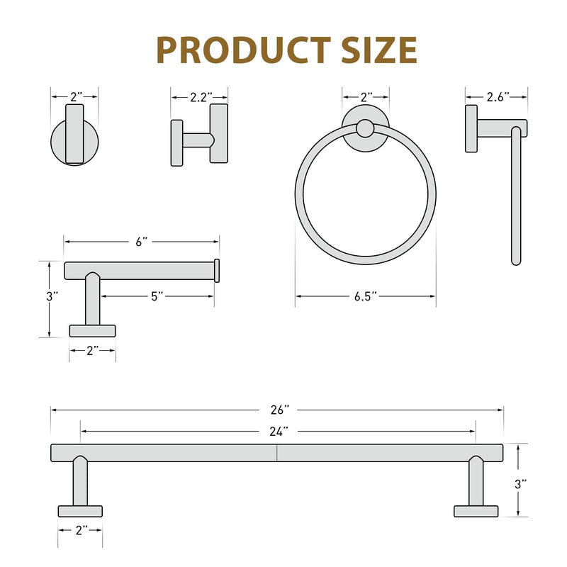 Luxbaro Matte Black Towel Bar Set, Modern 24 Inch Bathroom Hardware Set, Wall Mounted Bathroom Accessories Set, Durable SUS304 Stainless Steel, 4-Piece 26 Inch Matte Black-4pcs