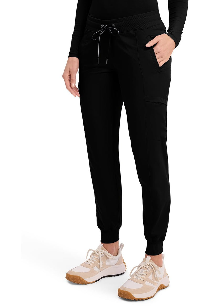 Healing Hands Women's Jogger Scrub Pant 7 Pockets Elastic Drawstring, with Moisture Wicking & 2-Way Stretch Technology - 9244 Medium Black