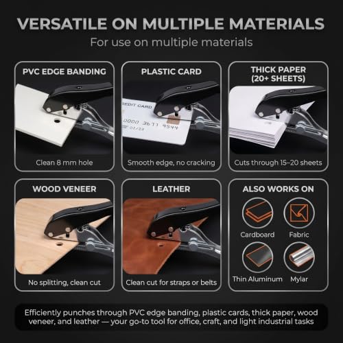 Single Hole Punch 0.3inch/8mm, Heavy Duty Punching Pliers with 5 Countersunk Drill Bits (2.8-4.0mm) for Paper, Screw Hole Covers, PVC, Cards & Thin Wood, Adjustable Screw Cover Hole Punch 8mm black
