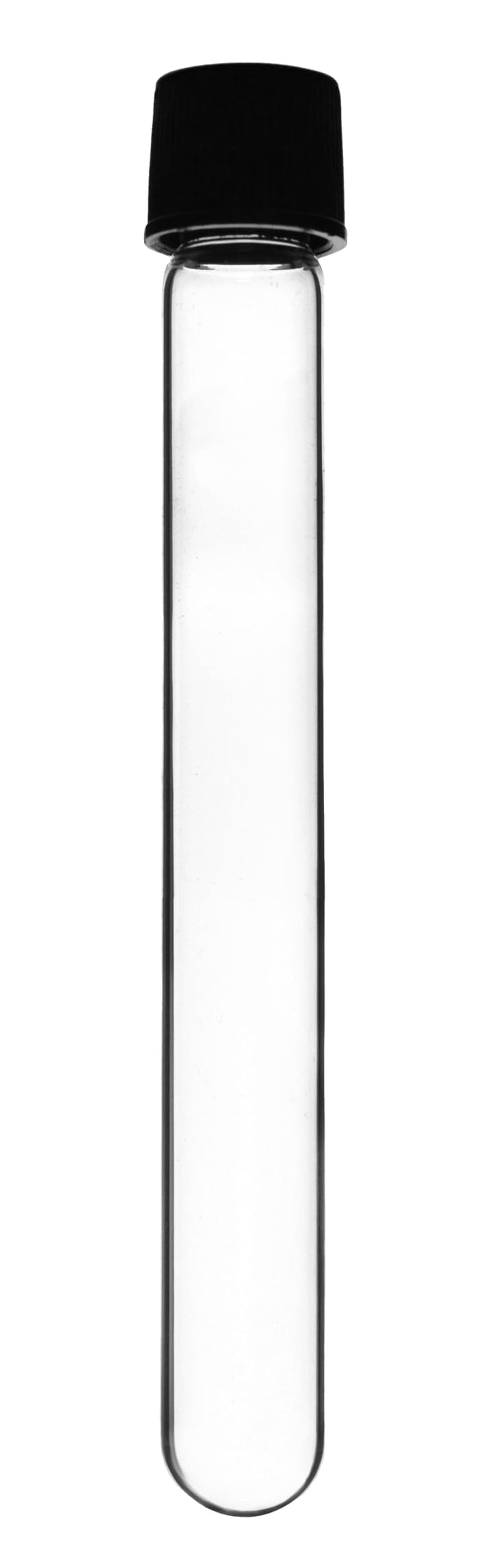 24PK Test Tubes, 15ml - Bakelite Screw Cap with Rubber Liner - Borosilicate 3.3 Glass - 4.9" x 0.6" - Round Bottom - Leak Proof - Eisco Labs 24