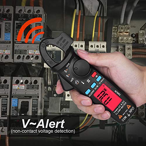 BSIDE DC Clamp Meter 1mA Current True RMS Auto-Ranging 6000 Counts Digital Multimeter Hz Temp Cap Ohm Live Check V-Alert Low Impedance Voltage Tester with Back Clip Black
