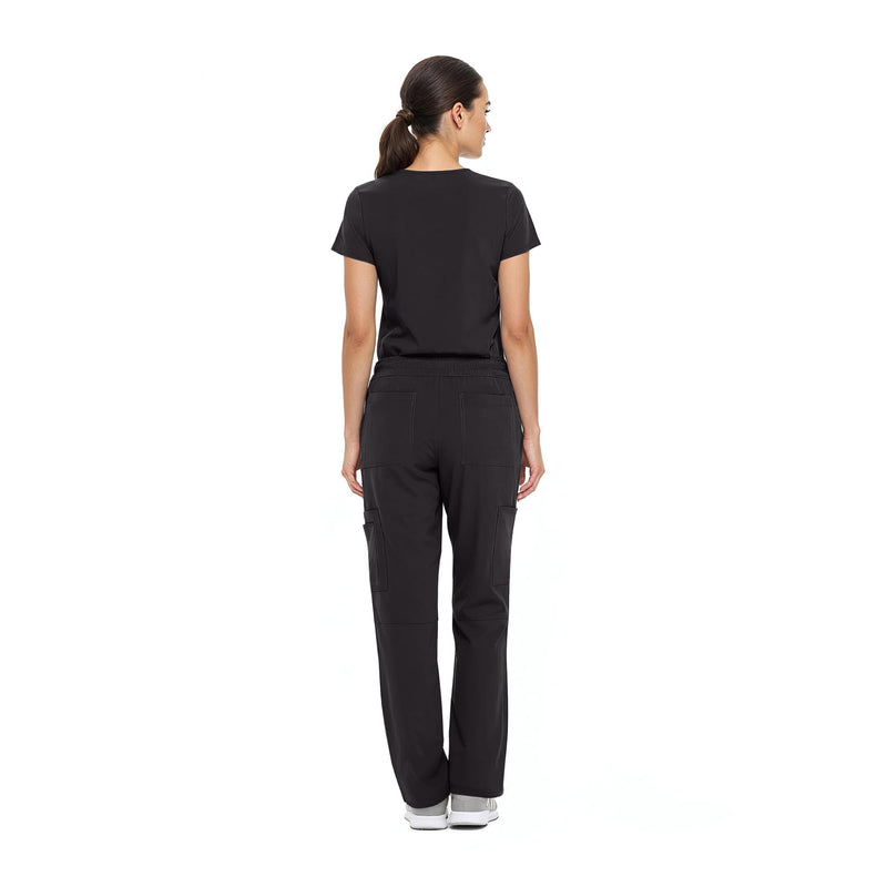 Natural Uniforms Women's Cool Stretch V-Neck Top and Cargo Pant Scrub Set with Regular and Petite Sizes Large Black