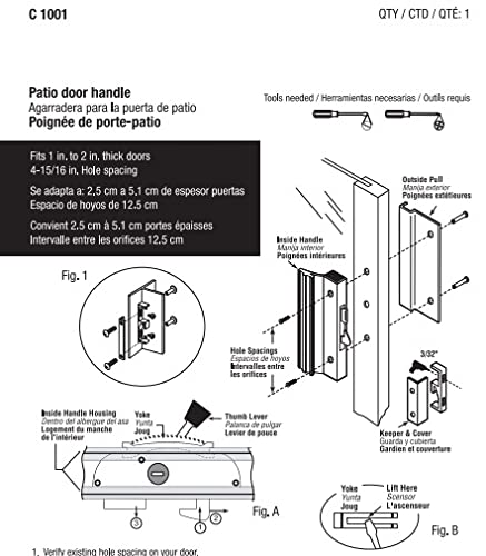 Prime-Line C 1001 Sliding Glass Door Handle Set, 4-15/16 In., Extruded Aluminum, Black (Single Pack) 4-15/16 in.
