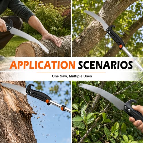 12FT Pole Saw, Tree Pruner Extendable with 3-12FT Extension Pole, Manual Trimmer for Yard Garden and Patios Cutting