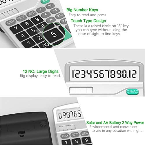 Calculator, 3 Pack Standard Functional Desktop Calculator Solar and AA Battery Dual Power Electronic Calculator with 12-Digit Large Display (2 Basic Black&1 Updated Silver) 2 Black & 1 Silver