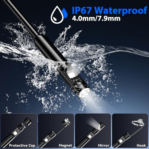 Endoscope Camera with Light, Dual-Lens 1920P HD Borescope Tools with 8+1 Adjustable LED Lights, 16.4FT Semi-Rigid Snake Cord IP67 Waterproof Inspection Camera for iPhone, iPad, iOS and Android Phone Dual Lens