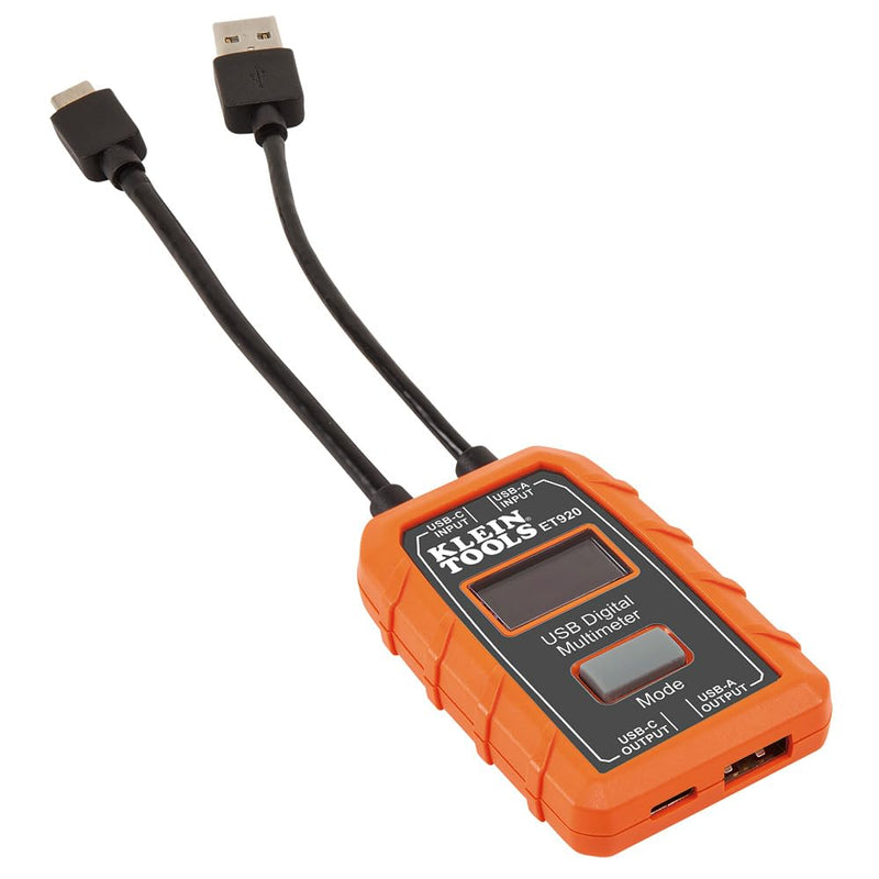 Klein Tools ET920 USB Power Meter, USB-A and USB-C Digital Meter for Voltage, Current, Capacity, Energy and Resistance Electric Circuit Testing Device USB-A and USB-C Meter