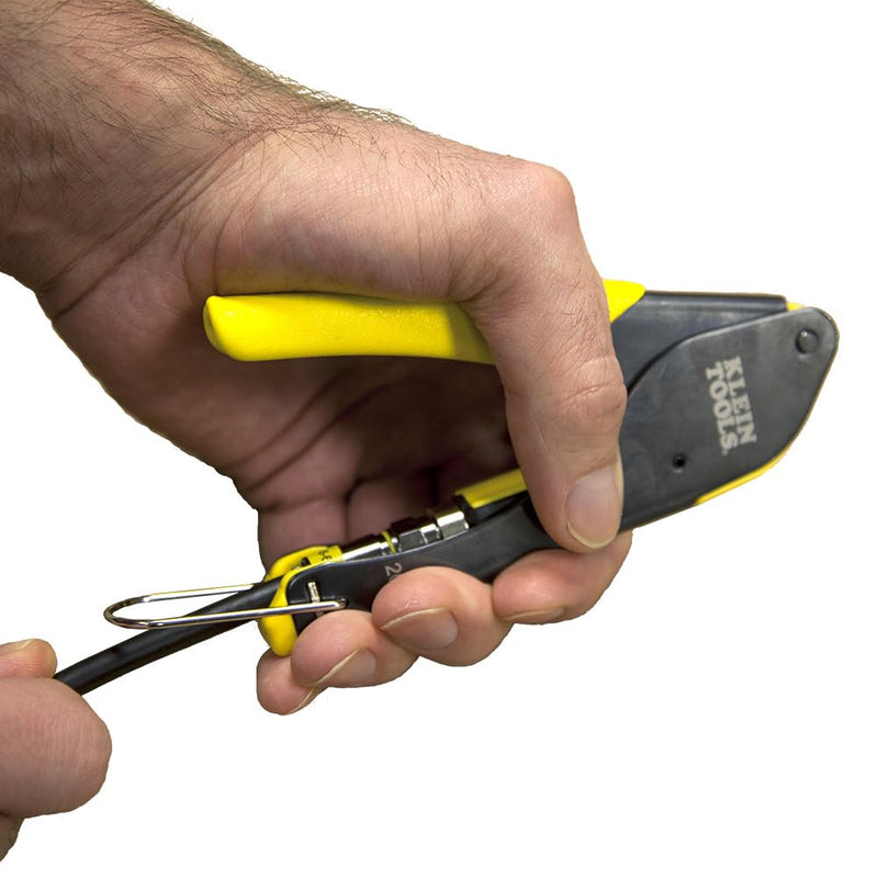 Klein Tools 80151 Coax Cable Compression Crimper and Stripper Set with 10-Pack of RG6/6Q F-Connectors for Fast and Reliable Installation, 3-Piece