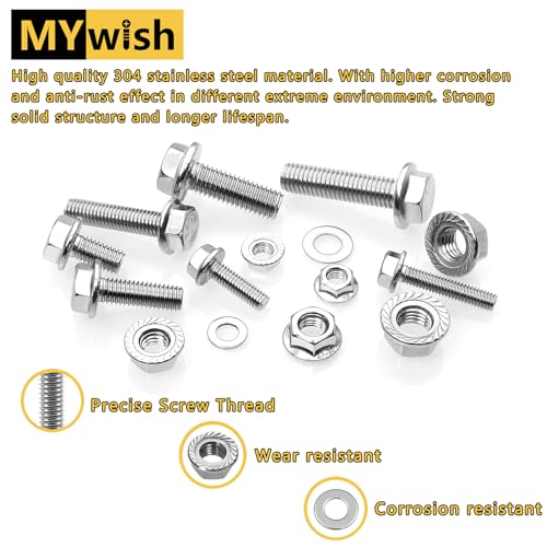 M10 x 35mm (10 Sets) M10x1.5 Bolt Flanged Hex Head Nuts and Bolts, Flange Hexagon Screws with Nuts and Washers, M10 Screw 304 Stainless Steel 18-8 Metric Bolt Assortment, DIN 6921 By Mywish Silver-M10