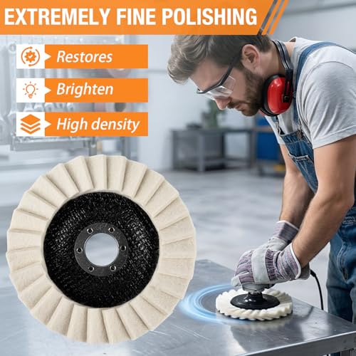 3 Pack Wool Felt Flap Polishing Disc, 5 Inch Stone Polishing Wheels for Angle Grinder High Density Wool Buffing Wheel Pad for Stainless Steel, Aluminum & Metal Surface Finishing Restoration