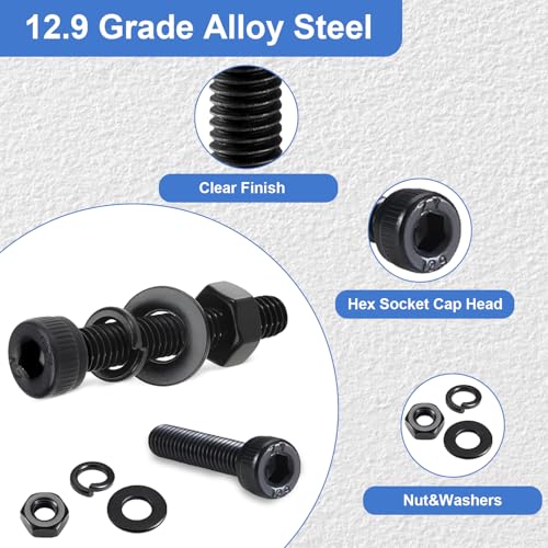 520Pcs M4 Screw Kit, Hex Socket Head Cap M4 Screws, M4 Bolts Nuts Washers Black Black M4--520 Pcs