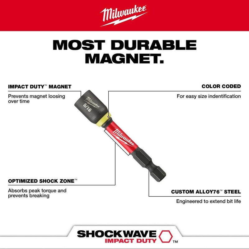 Milwaukee 49-66-4733 Shockwave 2-9/16-Inch Mag Nutdriver 5/16-Inch, 10 Pack