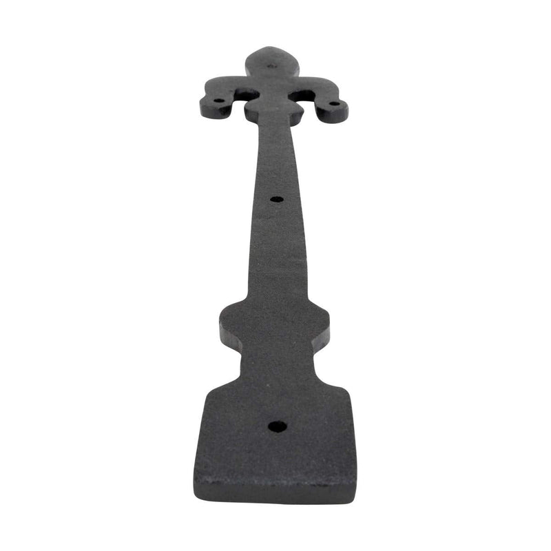 Renovators Supply Manufacturing Black Wrought Iron Garage Door Decorative Hardware Fleur De Lis Design 12 in. Rust Resistant Dummy Strap Hinge with Mounting Hardware Pack of 2