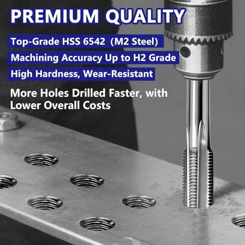 ATOPLEE 7pcs Metric M2 HSS 6542 Left Hand Thread Tap Set, M3 M4 M5 M6 M8 M10 M12