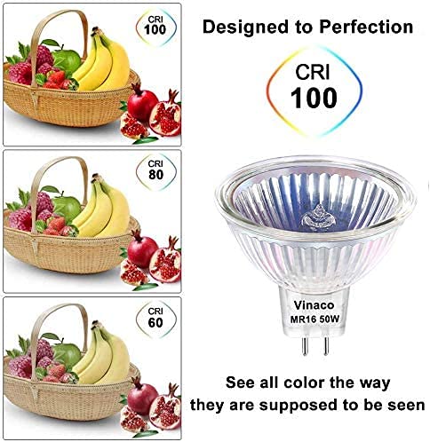 Vinaco MR16 Bulb，10Pack MR16 Halogen Bulb 50W GU5.3 Base, 800LM High Output MR16 12V 50W Halogen, 2800K Warm White MR 16 Dimmable with Clear Glass Cover, MR 16 GU5.3 for Landscape, Track Lights 50W- 10 Pack