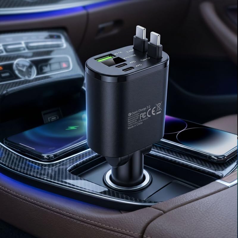 Retractable 5-in-1 Charging in-Car Device | High-Power, Battery-Free 66.0