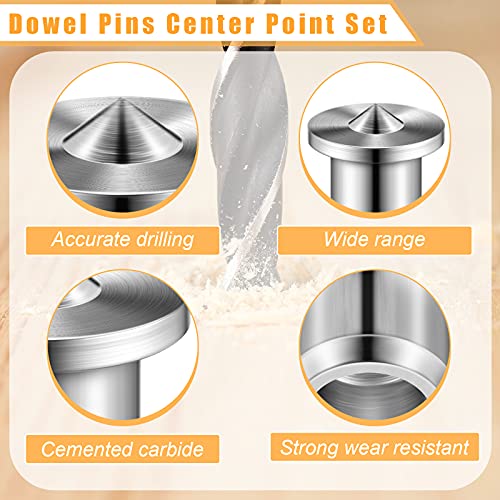 Honoson 32 Pieces Dowel Pins Center Point Set Solid Hollow Dowel Tenon Center Transfer Plugs Pointed Dowel and Tenon Center Kit for Woodworking Tool 1/4, 5/16, 3/8, 1/2 Inch (6/ 8/ 10/ 12 mm)