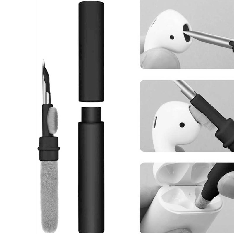 3-in-1 Earphone Cleaning Pen, Soft Brush & Flocked Sponge Cleaner for Bluetooth Earbuds, Phone and Earphone Case, White