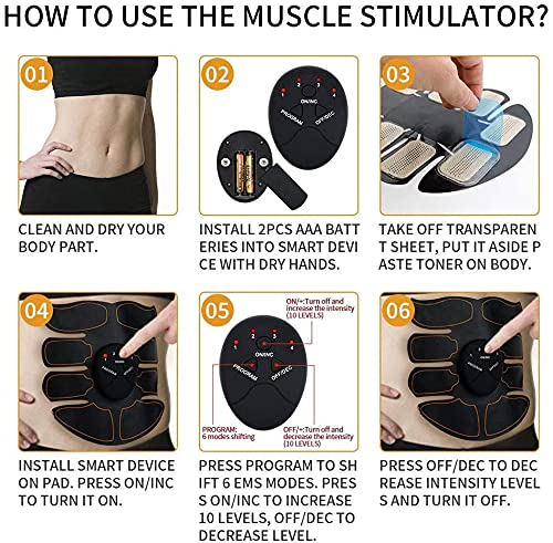 Fitness Belt Abs Stimulator Muscle Training Fitness Workout Equipment Ab Core Toner Belt for Abdominal/Arm/Leg for Home Use Black