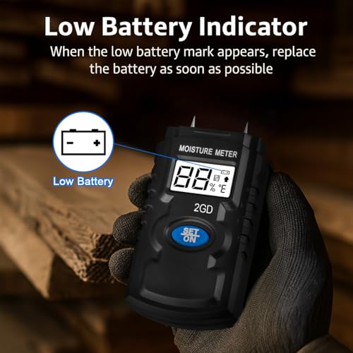 Wood Moisture Meter, Pin Type Tester for Wood Plaster Concrete with LCD Blue 1-pcs