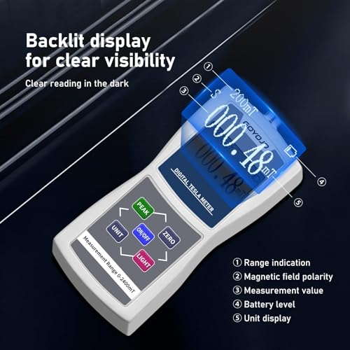 GOYOJO Digital Gauss Meter (2400mT/24000Gs), High Accuracy Magnetic Field Tester for DC Magnet Measurement, Permanent Magnets, Motors, Speakers, and Industrial Applications, ±5% Accuracy White 5% Accuracy