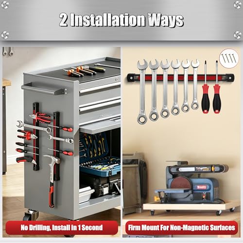 Double Sided Magnetic Tool Holder, 12 Inch Heavy Duty Ultra Strong Magnetic Tool Bar, Wall Mount Magnetic Tool Strip for Garage Workshop, Organizer Storage for Multi-Scene Use (3 Pack) Black-3 Pack
