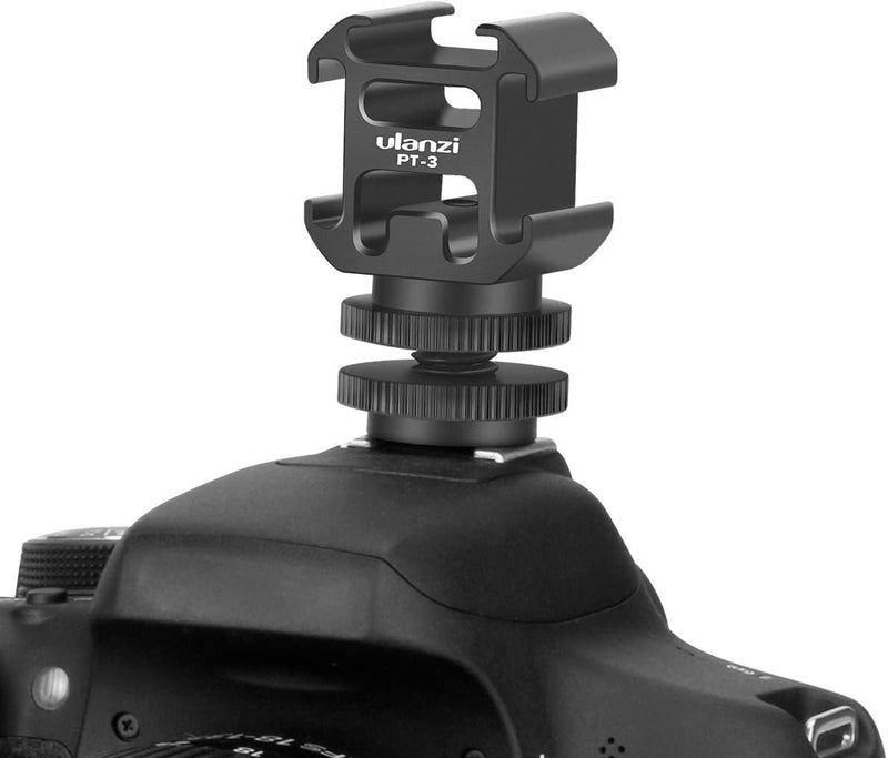 Ulanzi PT-3 Aluminium Camera Hot Shoe Mount Adapter Video Accessory Triple Cold Shoe Bracket Lights, LED Monitors, Microphones, Audio Recorder & Studio Flash Video Camera