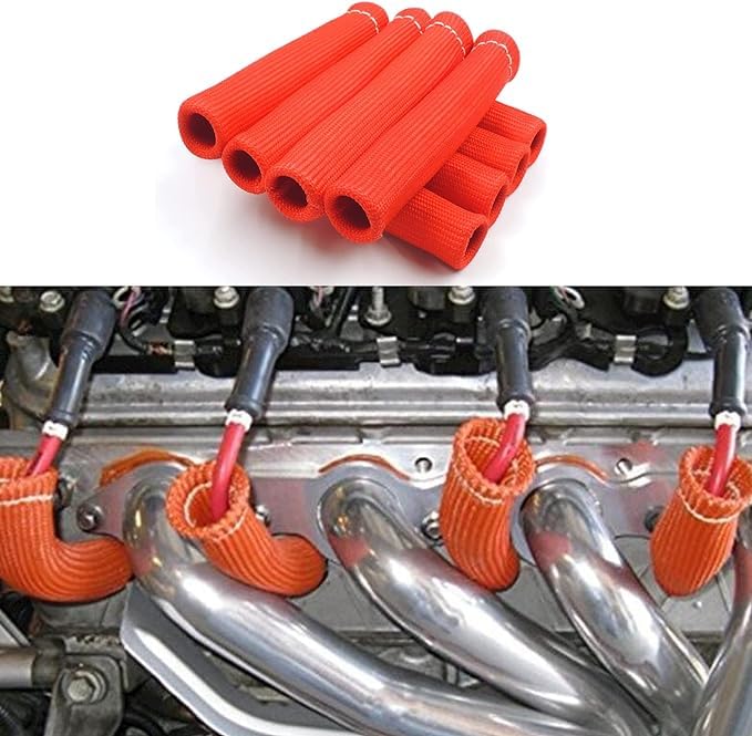 Spark Plug Protect Boot 1800 Degree Heat Shield Thermal Protection Insulator Sleeve Spark Plug Wire Boots 6 inch for Car Truck (Pack of 8) (Red) Red