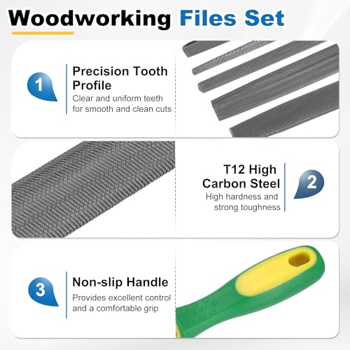 HARFINGTON 5pcs Metal File Set 6" Coarse Teeth High Carbon Steel Hand Files with PP Handle Square/Flat/Triangle/Half-Round/Round for Metal Wood Stone Grinding Polishing Engraving 6 Inch