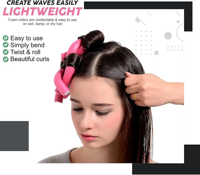 Heatless Curlers Flexi Rods Bendy Foam Curler Rollers Short Medium Long Style Curling Sticks For Hairstyle Sleeping Styling DIY Home Wave Hair Rollers Salon Accessory 16x1.3cm (10Pcs)