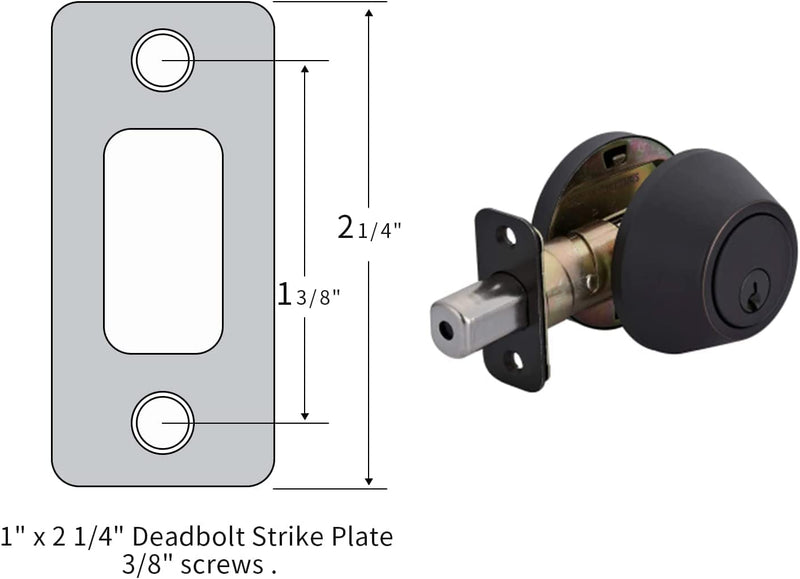 Round Corner Deadbolt Strike Plate 1" x 2-1/4" with 12 Screws 1-3/8" - 6 Pack (Matte Black) Matte Black