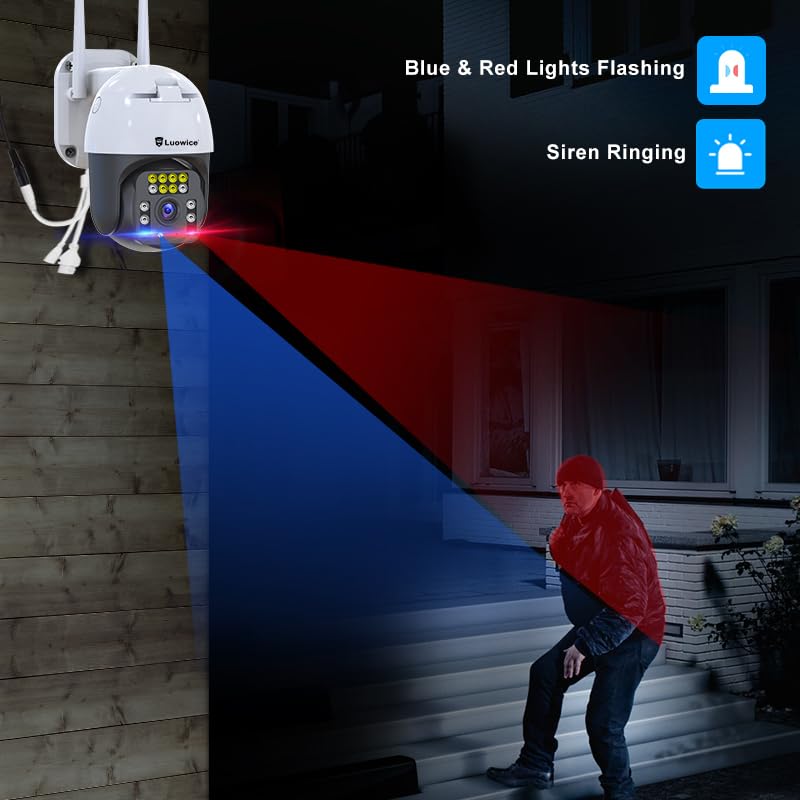 8MP PTZ Security Camera Outdoor FHD WiFi IP Camera with Humaniod Detection, Auto Tracking, Color Night Vision, Pan and Tilt, Two Way Talk, Floodlight and Siren, Waterproof 8MP