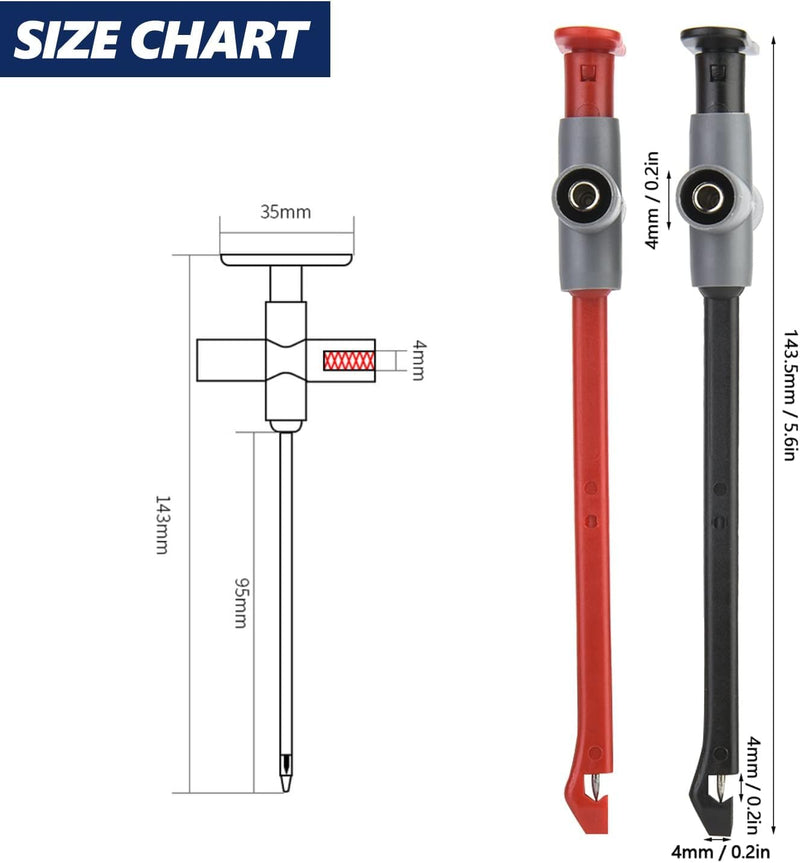 2PCS Puncture Probe P5010 Auto Repairing Multimeter Test Clip Car Testing Tool with 4mm Female Sockets for Car Repairing, Black and Red