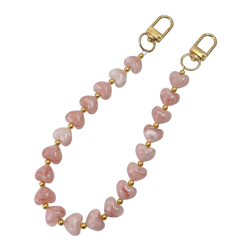 1PCS Heart Phone Charm Strap Pendant Keychain Accessory Beaded Mobile Hanging Decoration Wrist Lanyard Bag Attachment Gift pink 1pcs