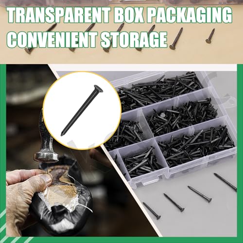 Keadic 1200Pcs Black High Strength Nails Kit, 10/13/16/19/22/25mm Black Shoes Nails Assortment Kit Metal Nails Tacks Anti-Slip Carbon Steel Nails Tacks Replacement for Boots Leather Repairs