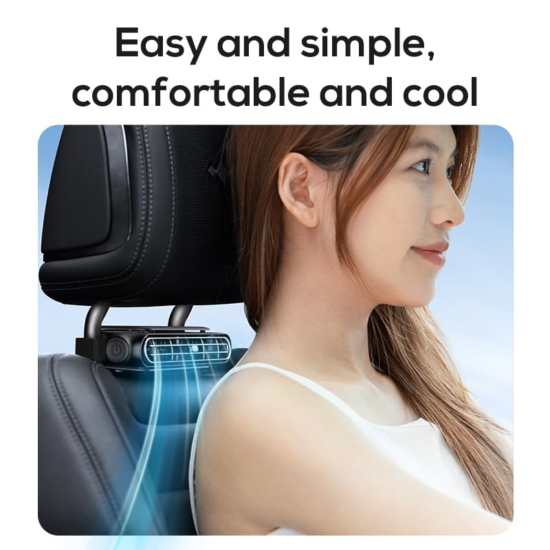 Car Seat Fan for Car Headrest, USB Cooling Fan, 3-Speed, Black | 3000mAh battery car fan with adjustable airflow for backseat kids, drivers, SUVs, vans and RVs.