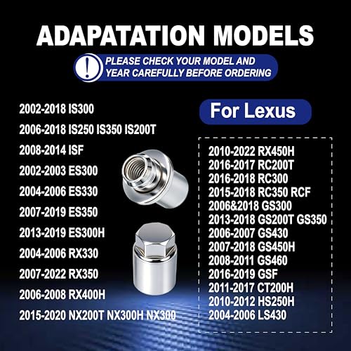 Wheel Lock Lug Nut Set for Toyota Lexus, M12 x 1.5, Anti-Theft Security Kit, Compatible with RX350, IS250, ES350, Camry, RAV4 Replace 00276-00900