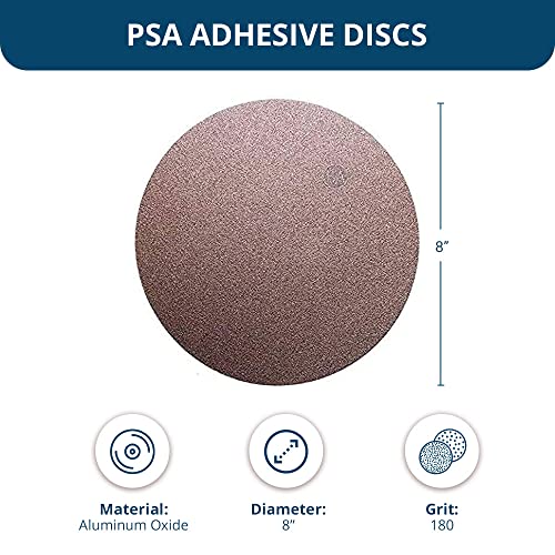 Benchmark Abrasives 8" Premium Aluminum Oxide No Hole PSA Discs, Self Adhesive Random Orbital Sander Discs for Sanding Polishing on Metal Wood Fiberglass (10 Pack) - 180 Grit