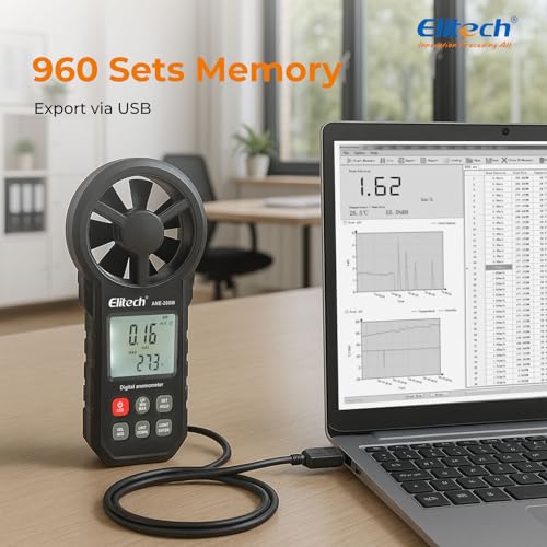 Elitech ANE-200W HVAC Anemometer, Air Flow & Temp Meter with Bluetooth US-ANE