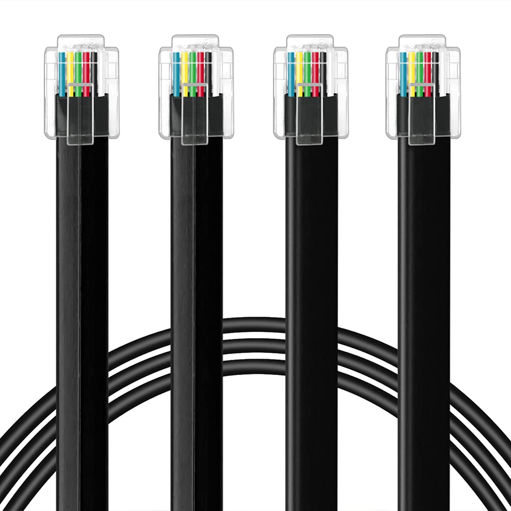 2Pack RJ12 Cable 6ft Phone Cord RJ12 6P6C Male to Male Straight Wired for Both Data and Voice Use Black - 6 Feet