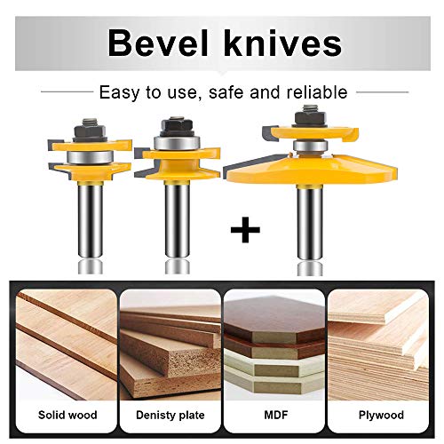 OLETBE Router Bit Set 3 PCS 1/2-Inch Shank Round Over Raised Panel Cabinet Door Ogee Rail and Stile Router Bits Sets Woodworking Wood Cutter Wood Carbide Groove Tongue Milling Tool(LINE) 4