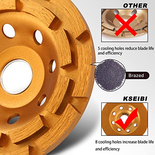 KSEIBI 644030 Diamond Concrete Grinding Wheel 4 1/2 inch for Polishing and Cleaning Stone Concrete Surface, Cement, Marble, Rock, Granite, and Thinset Removing, Angle Grinder Wheels Cup Double Segmented Row