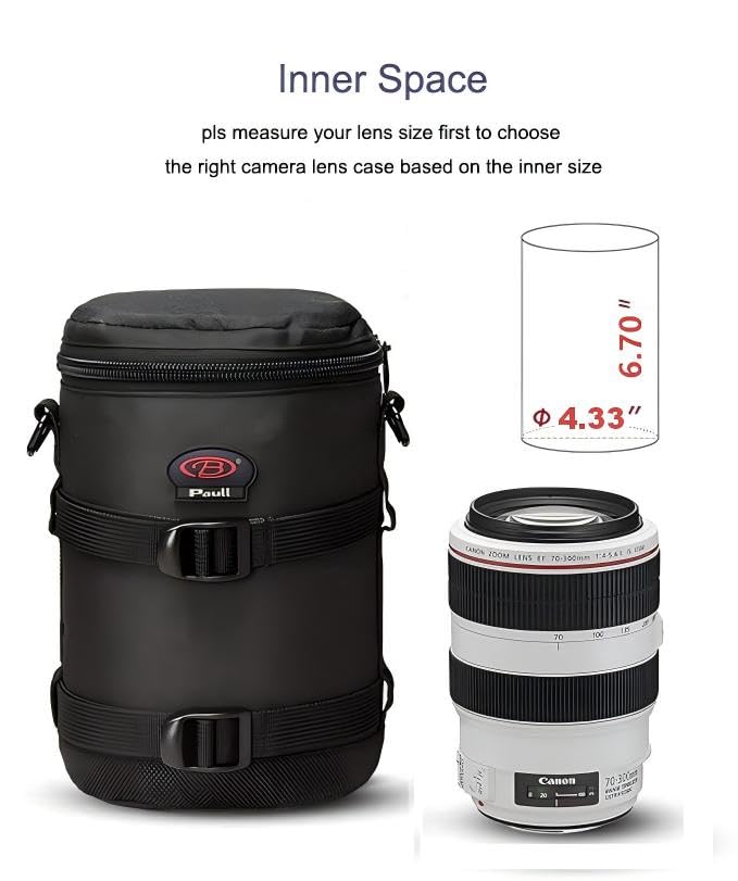 DSLR Camera Lens Case Pouch Bag for Lenses up to 4.33" x 6.70" | Lightweight Padded Lens Case with Zipper, Soft Lining & Carrying Strap, Protects Lenses from Dust, Scratches & Water BL-0006
