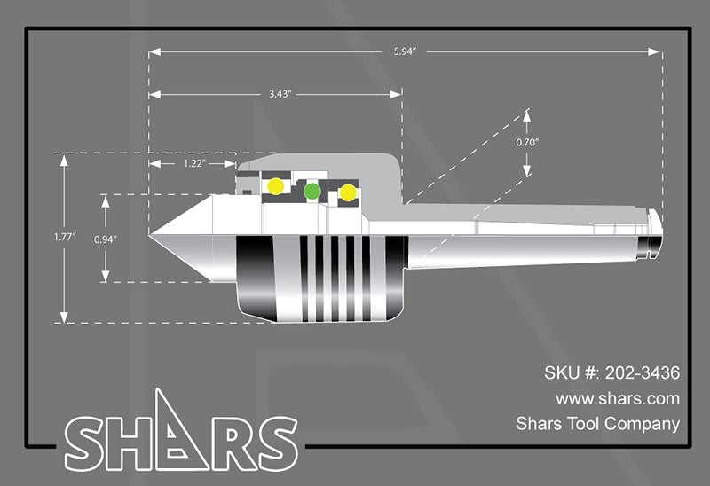 Shars 2MT Precision Medium Duty Triple Bearing Live Center 202-3436 New [6 2MT 202-3436