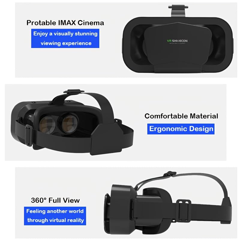 VR Headset 3D VR Glasses, Universal Virtual Reality Goggles, Support 360°Panorama Large Screen, an-ti Bluelight Adjustable Pupil Distance Eye Protection VR Goggles for Movies Games Gift