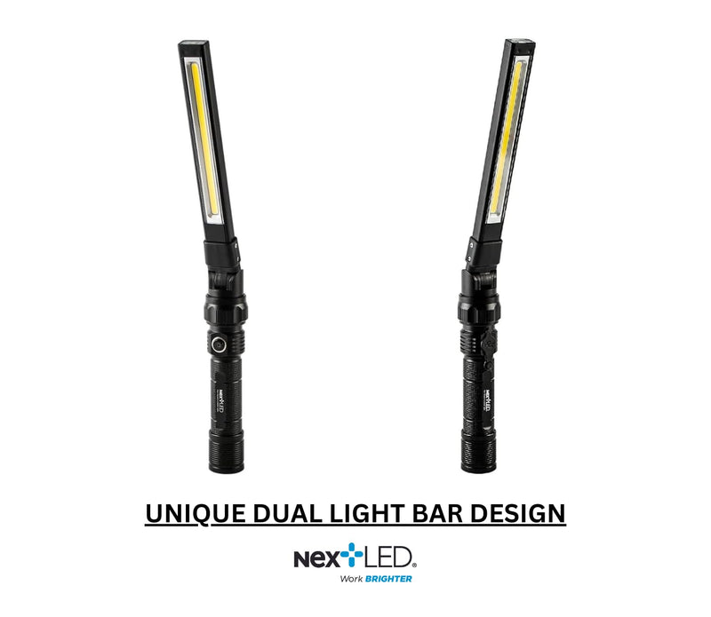 NextLED NT-7544 Heavy Duty Folding Work Light, Rechargeable, Double-Sided, 600x2 Lumen, Slim Magnetic Flashlight, W/Top Light, Aluminum Body, Magnetic Flashlight for Auto Repair/HVAC Inspection, IPX4 1200 Lumen Double Sided