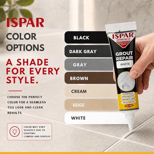 ISPAR Tile Grout Repair Kit – Dark Gray Grout Filler 8.8 oz, Pre-Mixed Grout Repair Paste, Ready to Use Tile Joint Filler for Bathroom & Shower Tile, Includes Spatula