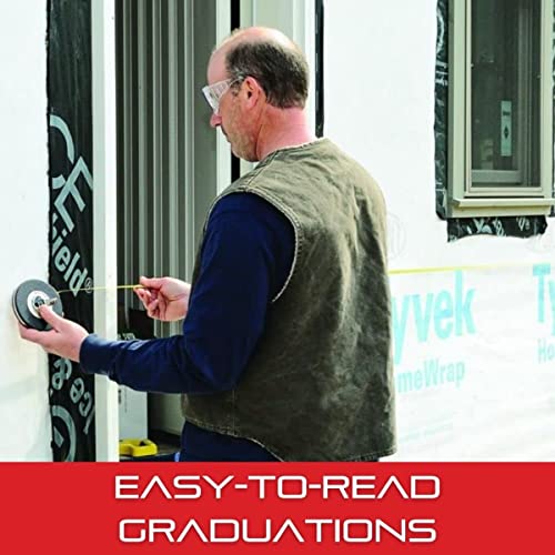 Starrett TS Closed Steel Long Line Tape with Impact-Resistant ABS Plastic Case and Folding Hook Ring - 50' Length, 3/8" Width, L6 Graduation Style Number - KTS510-50ME-N