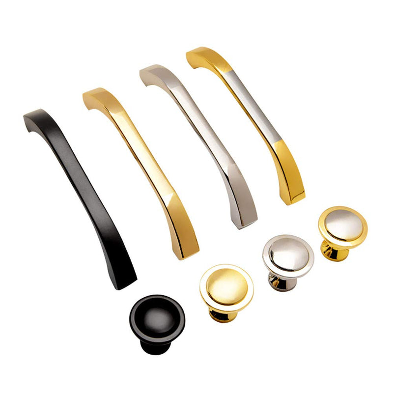 Gold and Silver Cabinet Handles 10 Pack Kitchen Cabinet Pulls 2-1/2" Hole Centers Euro Style Drawer Hardware 2-1/2 in Hole Spacing (Pack of 10) Gold ang Silver